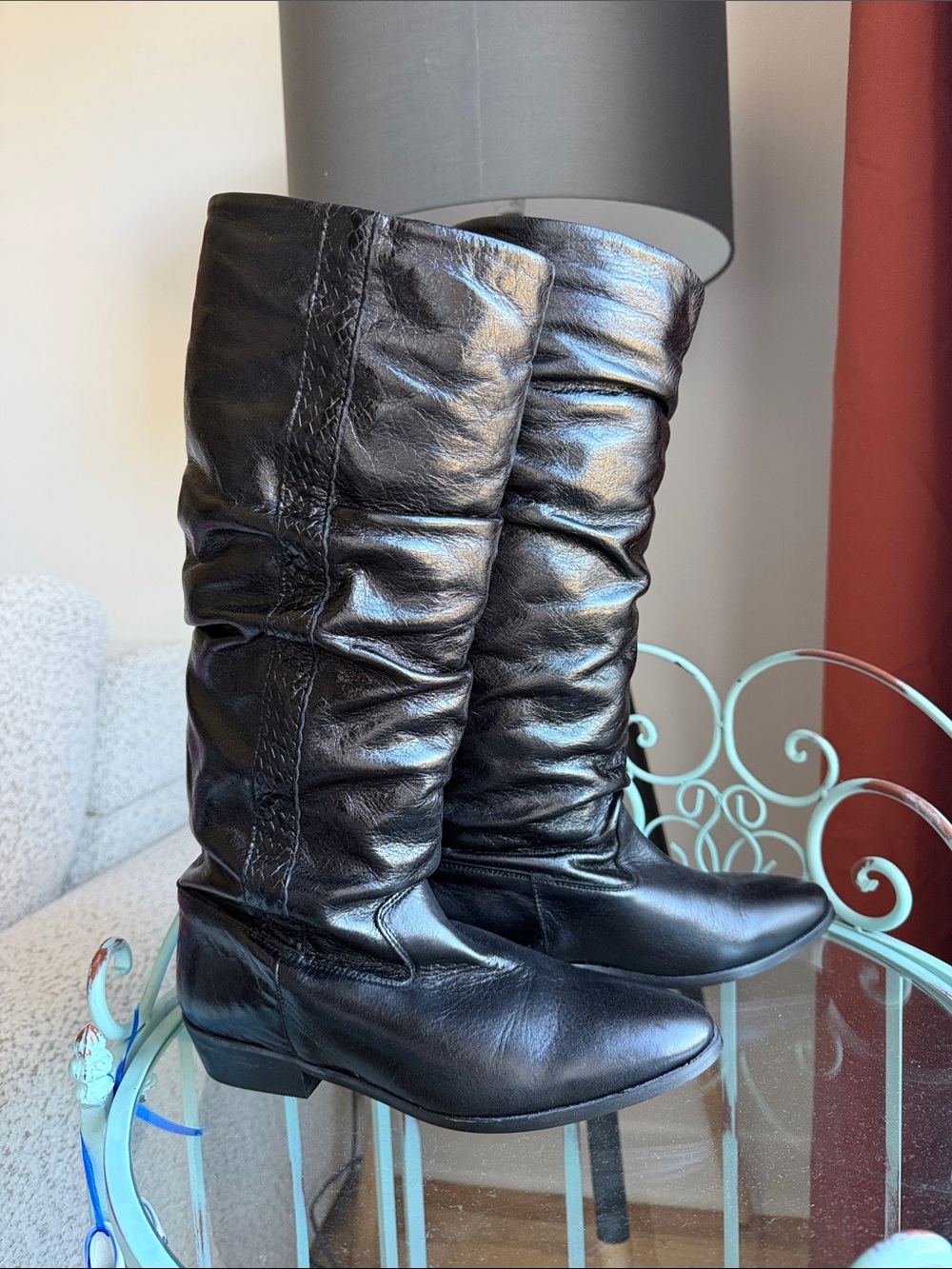 L'INTERVALLE Black Slouch Leather Knee-High Boots